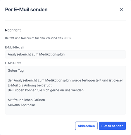 Abschnitt Nachricht mit vorgegebenem Betreff und E-Mail-Text
