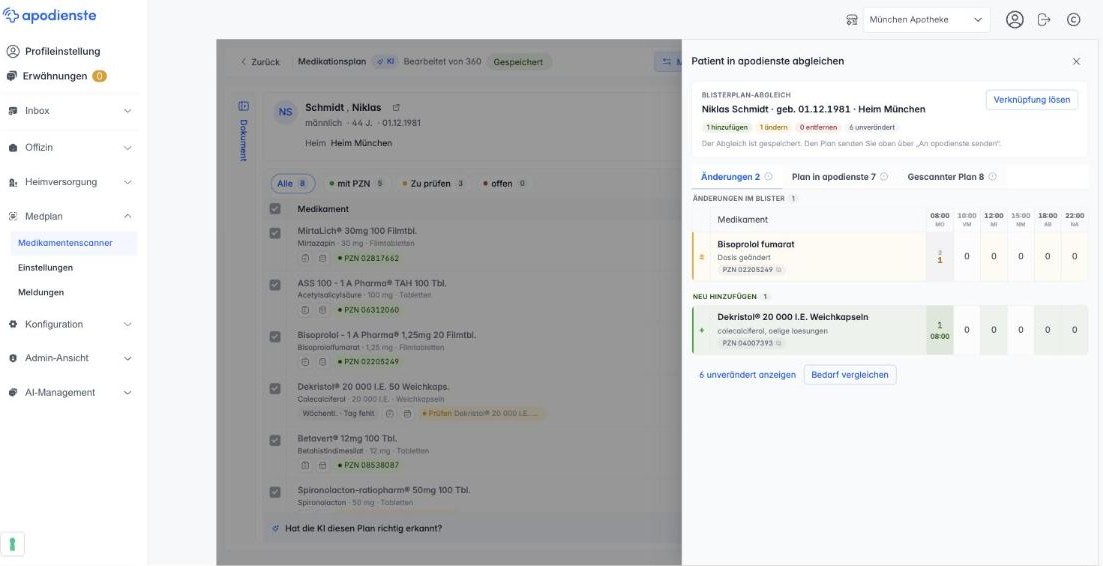 Der Reiter „Änderungen" im Blisterplan-Abgleich
