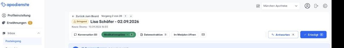 Ein Vorgang der Kategorie Medikationspläne mit der Schaltfläche „Im Medplan öffnen"