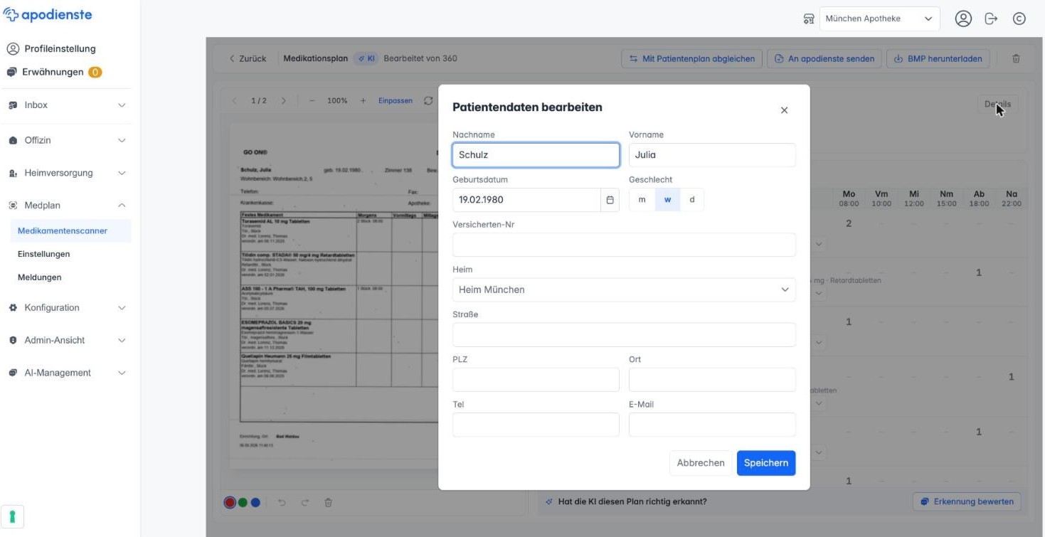Der Dialog Patientendaten bearbeiten